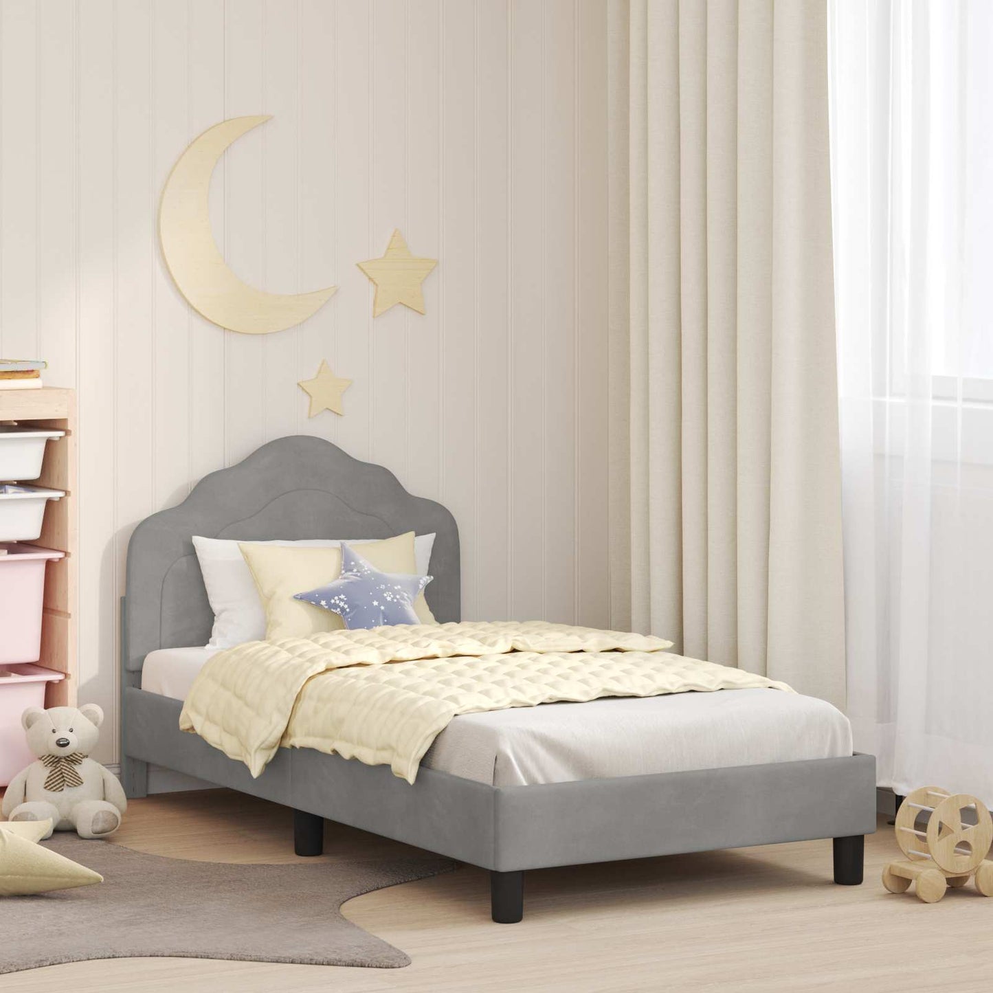 vidaXL Kinderbettgestell mit Kopfteil Hellgrau 80 x 160 cm Samt