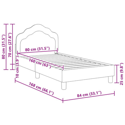 vidaXL Kinderbettgestell mit Kopfteil Hellgrau 80 x 160 cm Samt