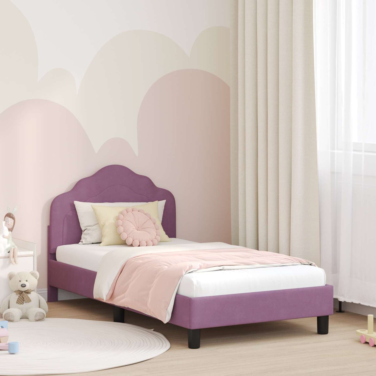 vidaXL Kinderbettgestell mit Kopfteil Lila 80 x 160 cm Samt