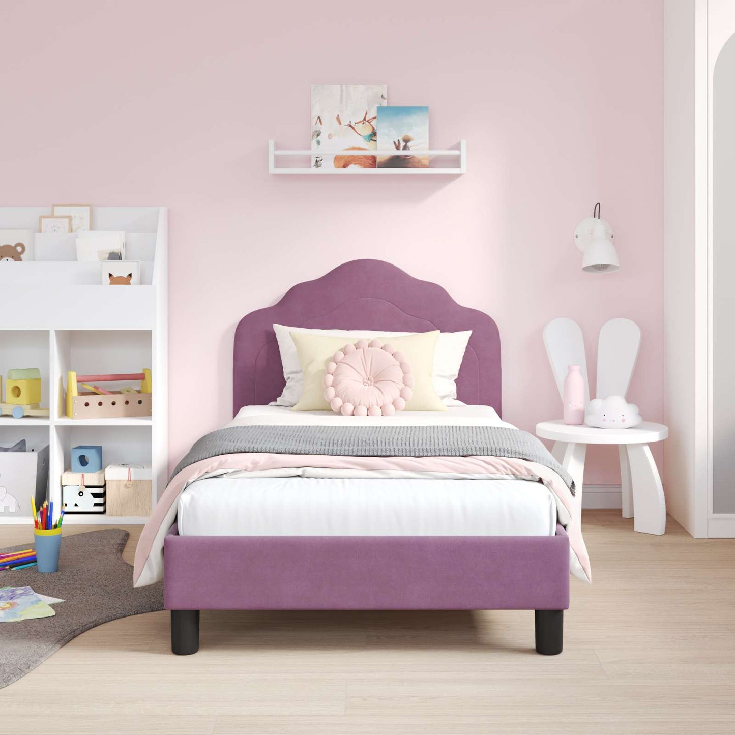 vidaXL Kinderbettgestell mit Kopfteil Lila 80 x 160 cm Samt