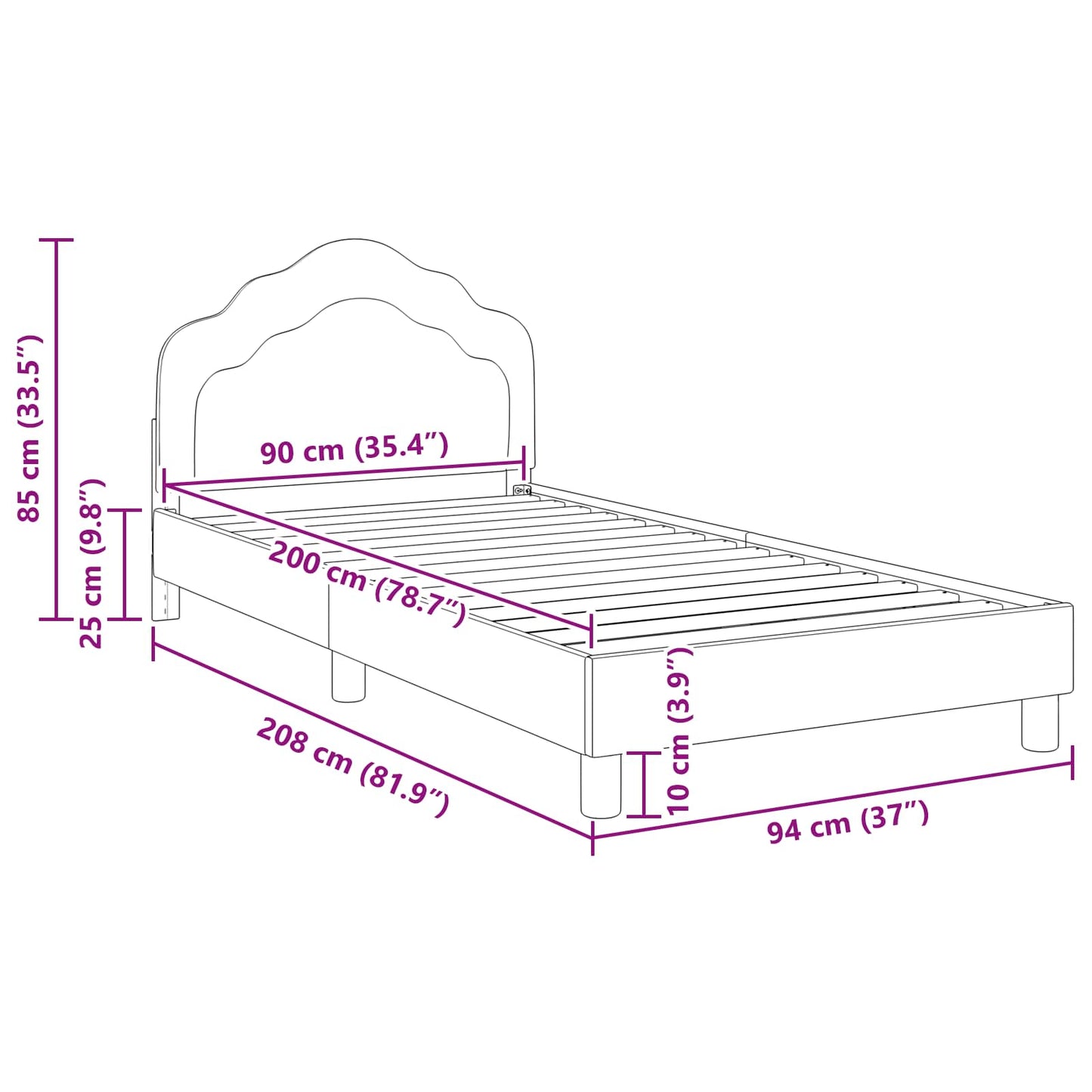 Kinderbettgestell mit Kopfteil Meergrün 90 x 200 cm Samt