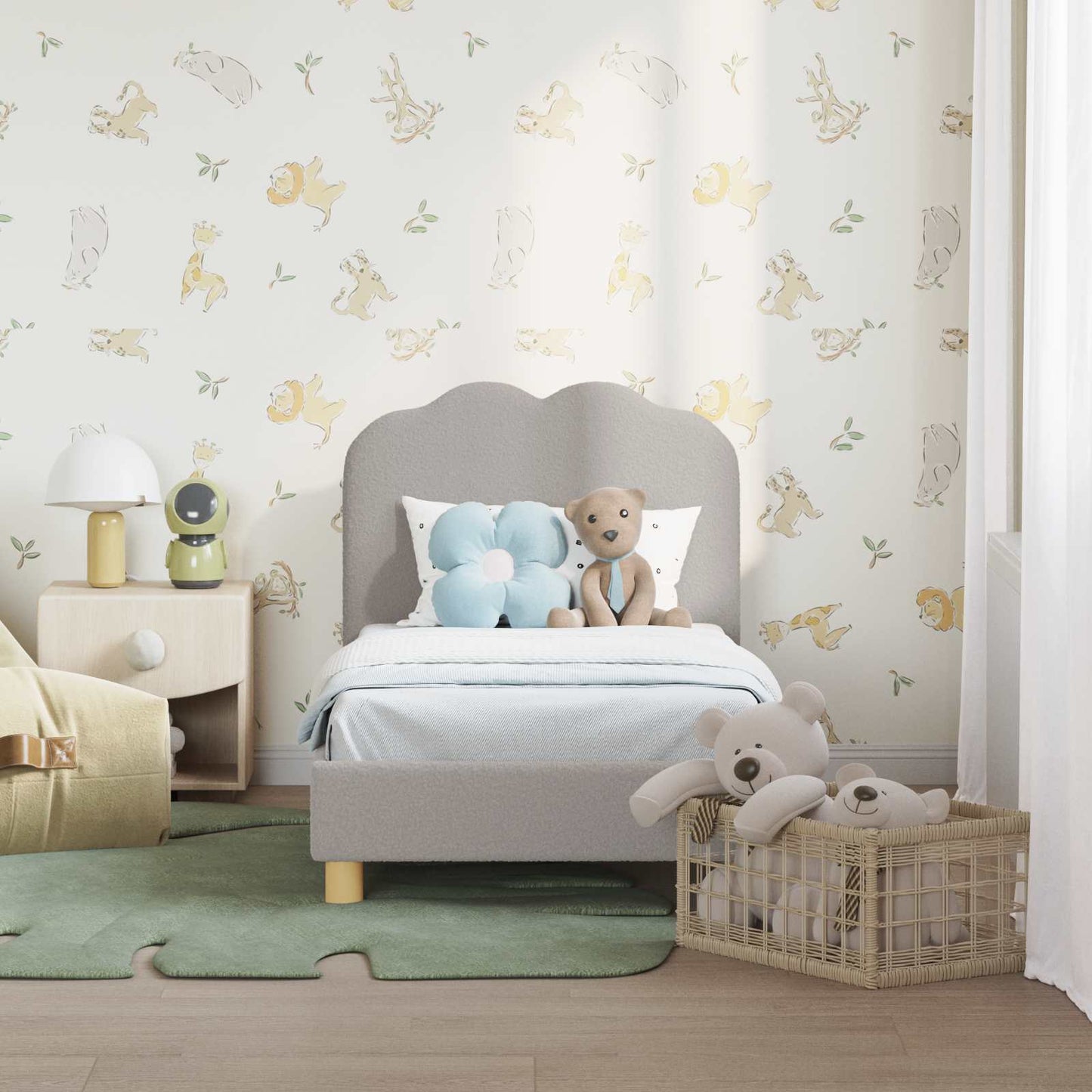 Kinderbettgestell mit Kopfteil Hellgrau 70 x 140 cm Schafstoff