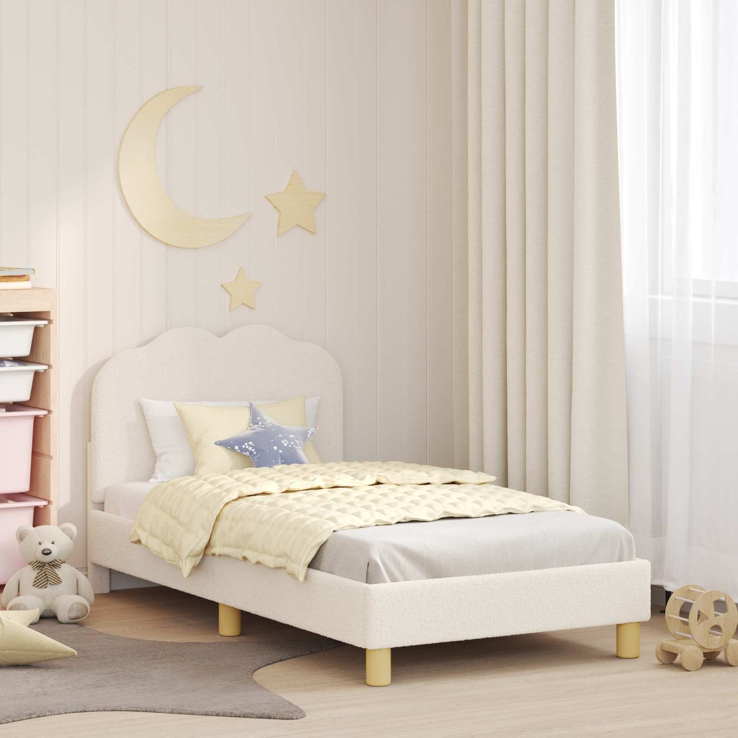 vidaXL Kinderbettgestell mit Kopfteil Creme 80 x 160 cm Schafstoff
