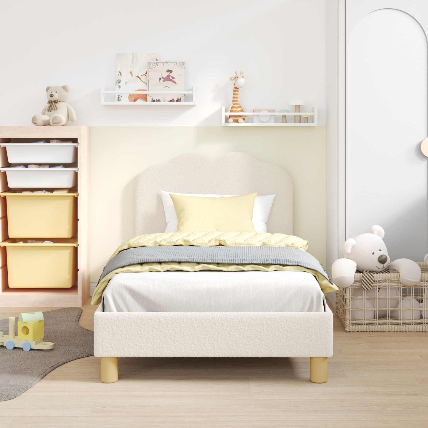vidaXL Kinderbettgestell mit Kopfteil Creme 80 x 160 cm Schafstoff