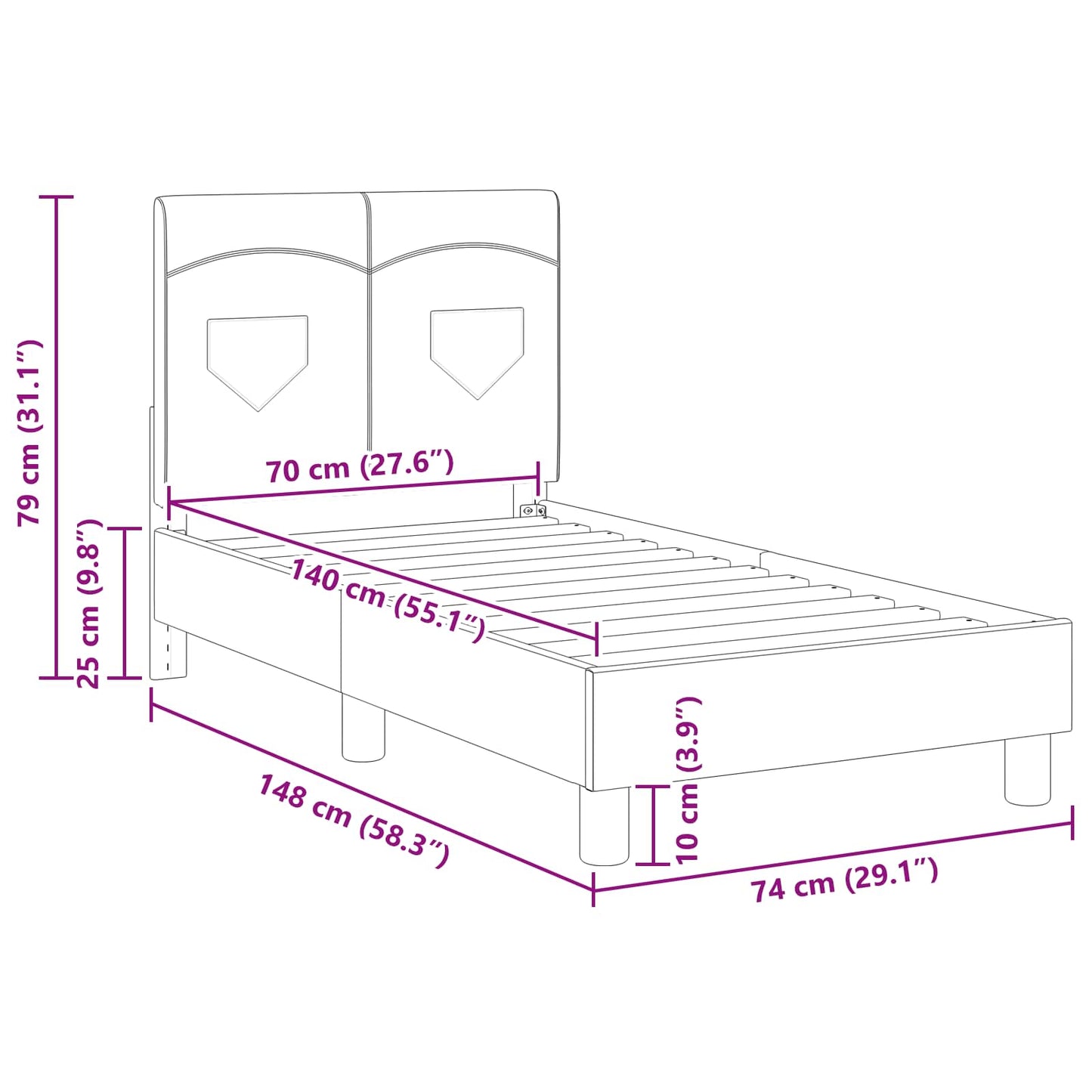 Kinderbettgestell mit Kopfteil Hellgrau 70 x 140 cm Stoff