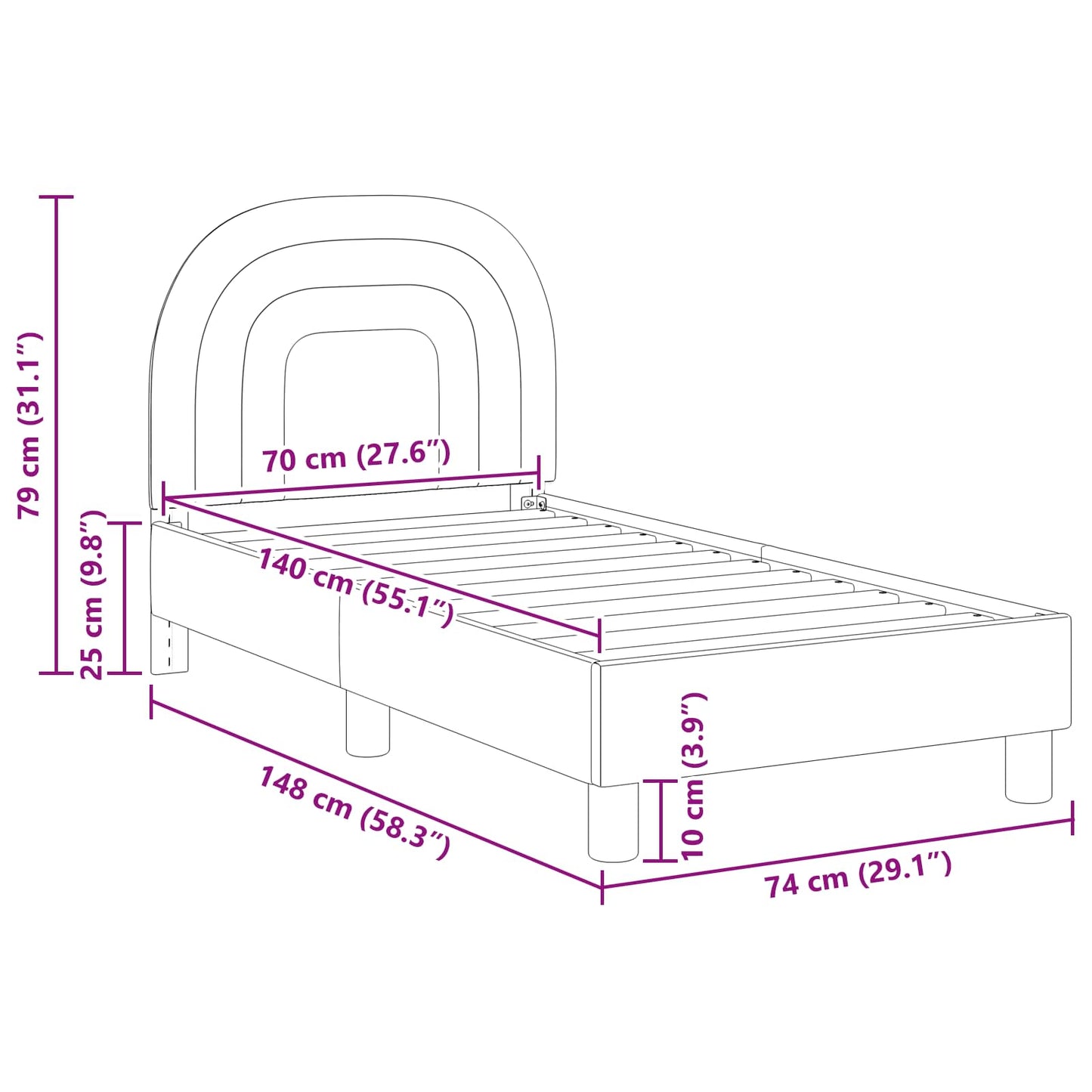 Kinderbettgestell mit Kopfteil Creme 70 x 140 cm Samt
