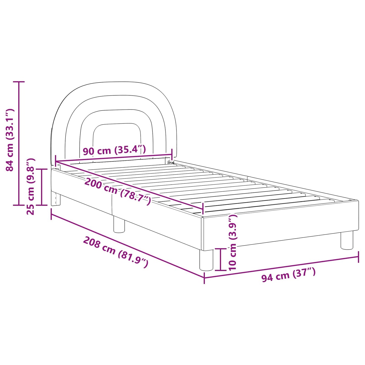 Kinderbettgestell mit Kopfteil Creme 90 x 200 cm Samt