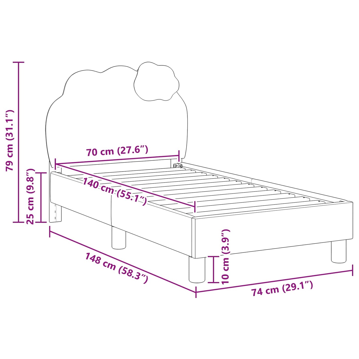 Kinderbettgestell mit Kopfteil mit Kopfteil Blau 70 x 140 cm PU