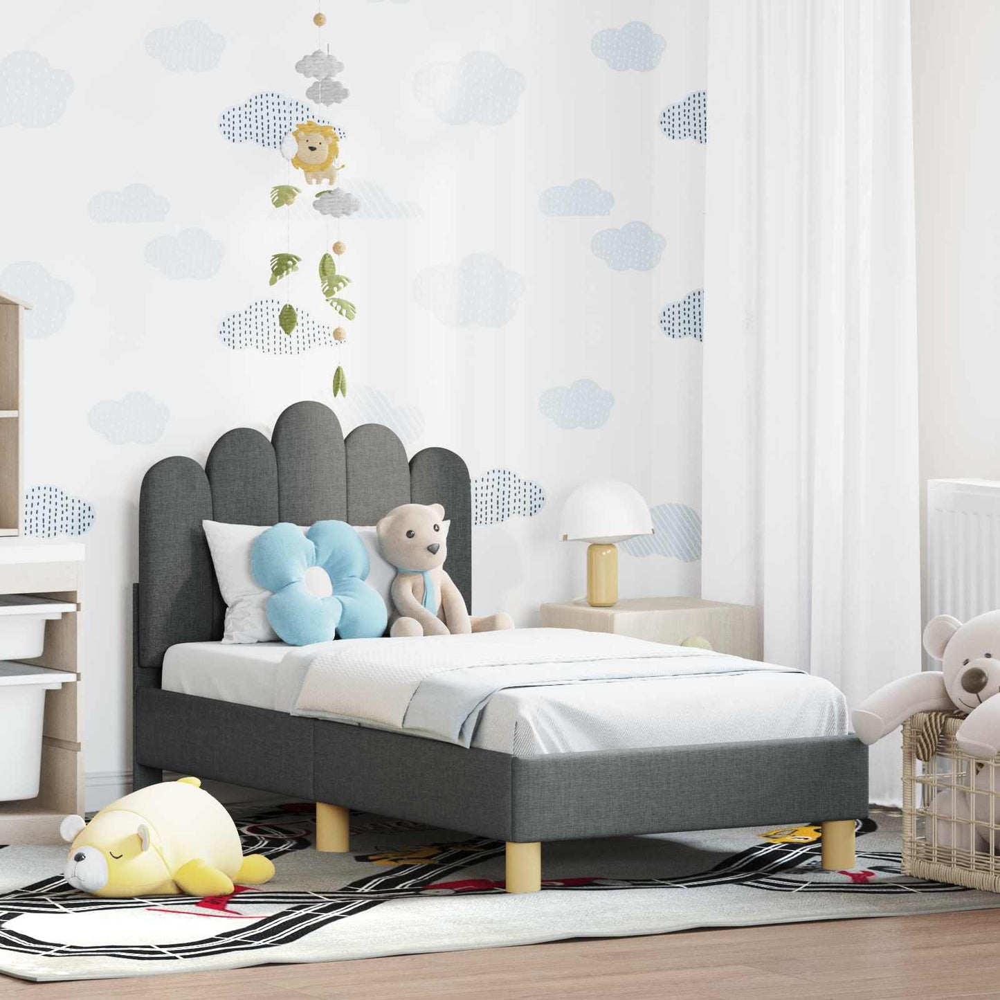 vidaXL Kinderbettgestell mit Kopfteil Dunkelgrau 70 x 140 cm Stoff