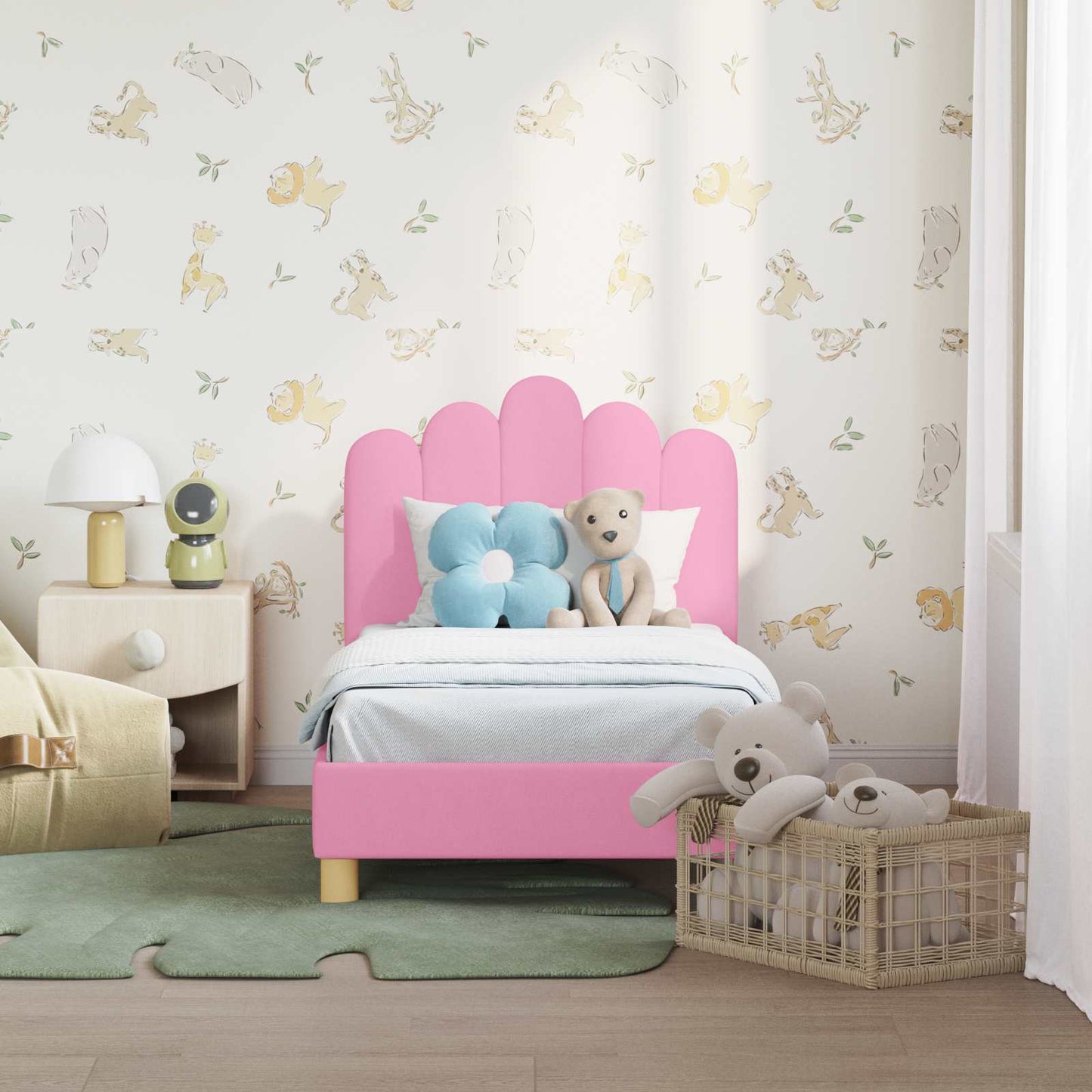 vidaXL Kinderbettgestell mit Kopfteil Rosa 70 x 140 cm Stoff