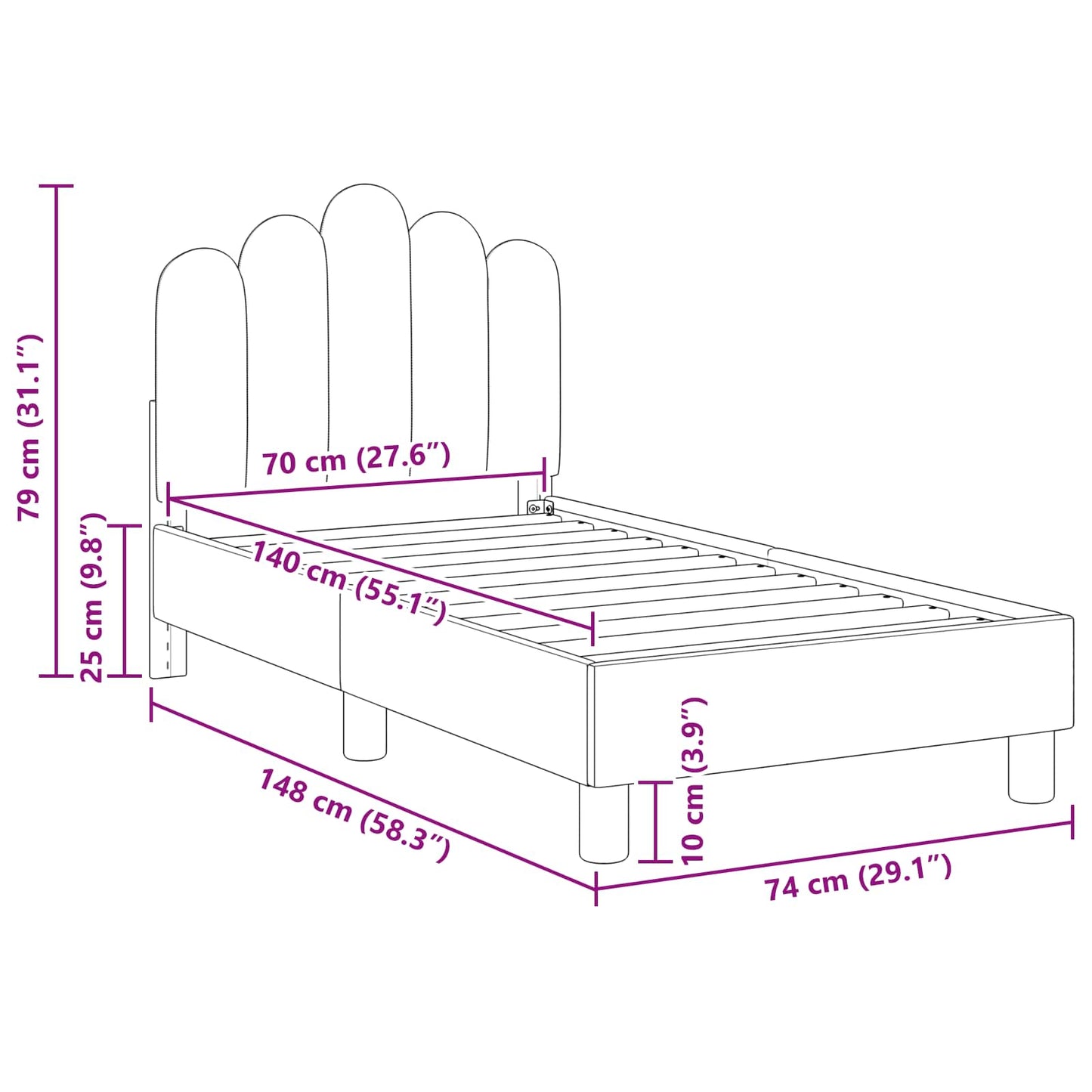 vidaXL Kinderbettgestell mit Kopfteil Rosa 70 x 140 cm Stoff