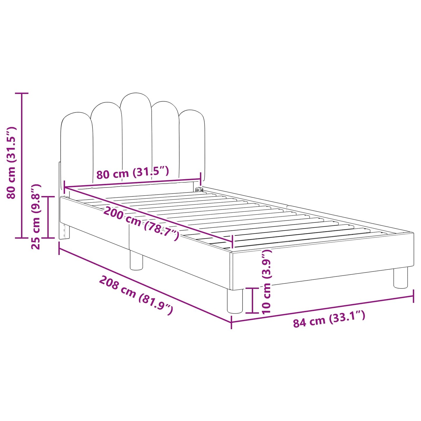 Kinderbettgestell mit Kopfteil Rosa 80 x 200 cm Stoff