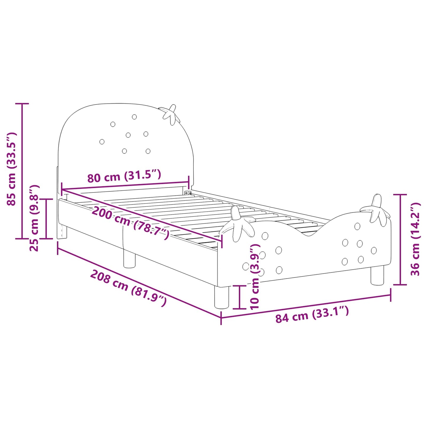 Kinderbettgestell mit Kopfteil Rosa 80 x 200 cm Samt