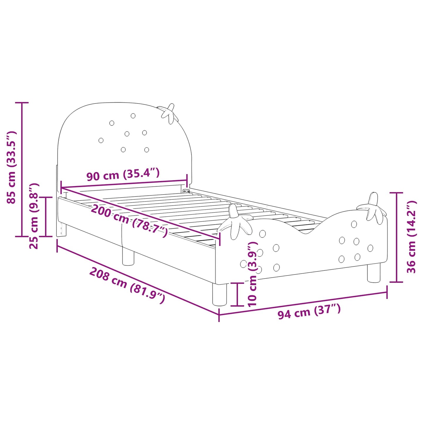 Kinderbettgestell mit Kopfteil Rosa 90 x 200 cm Samt