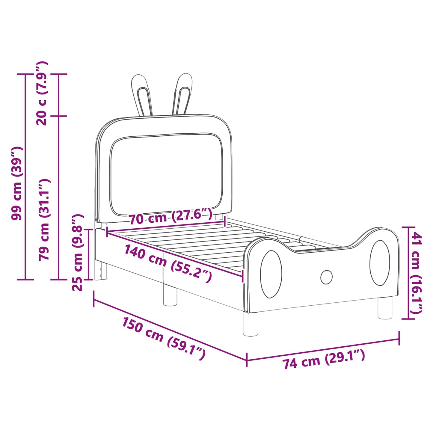 Kinderbettgestell mit Kopfteil mit Kopfteil Blau 70 x 140 cm PU