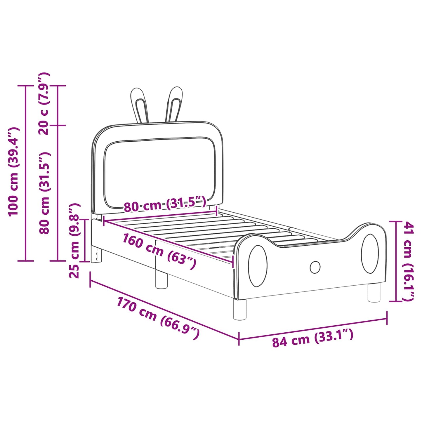 Kinderbettgestell mit Kopfteil mit Kopfteil Rosa 80 x 160 cm PU