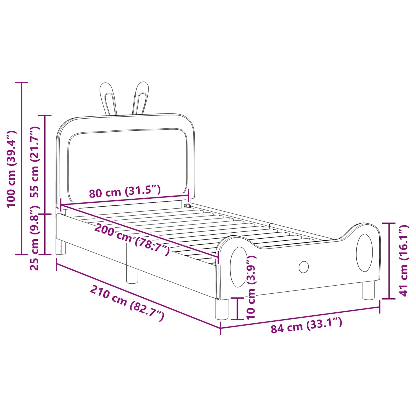 Kinderbettgestell mit Kopfteil mit Kopfteil Rosa 80 x 200 cm PU