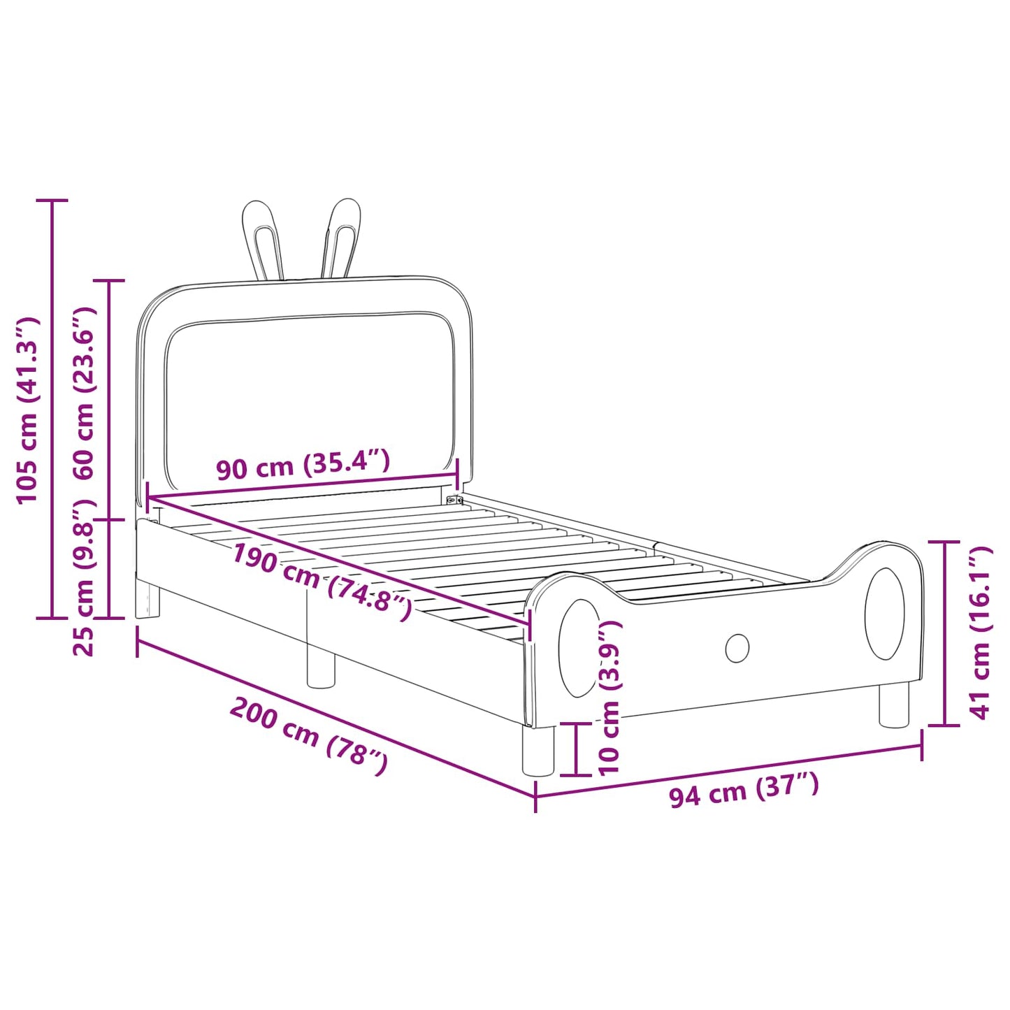 Kinderbettgestell mit Kopfteil mit Kopfteil Rosa 90 x 190 cm PU