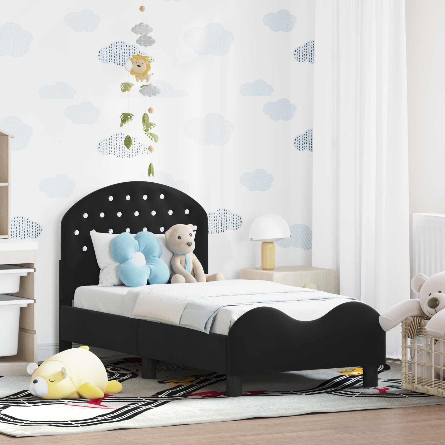 vidaXL Kinderbettgestell mit Kopfteil Schwarz 70 x 140 cm Samt