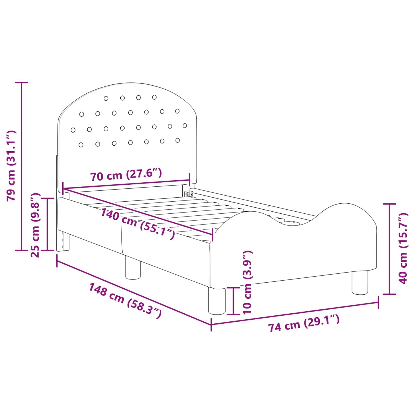 vidaXL Kinderbettgestell mit Kopfteil Schwarz 70 x 140 cm Samt