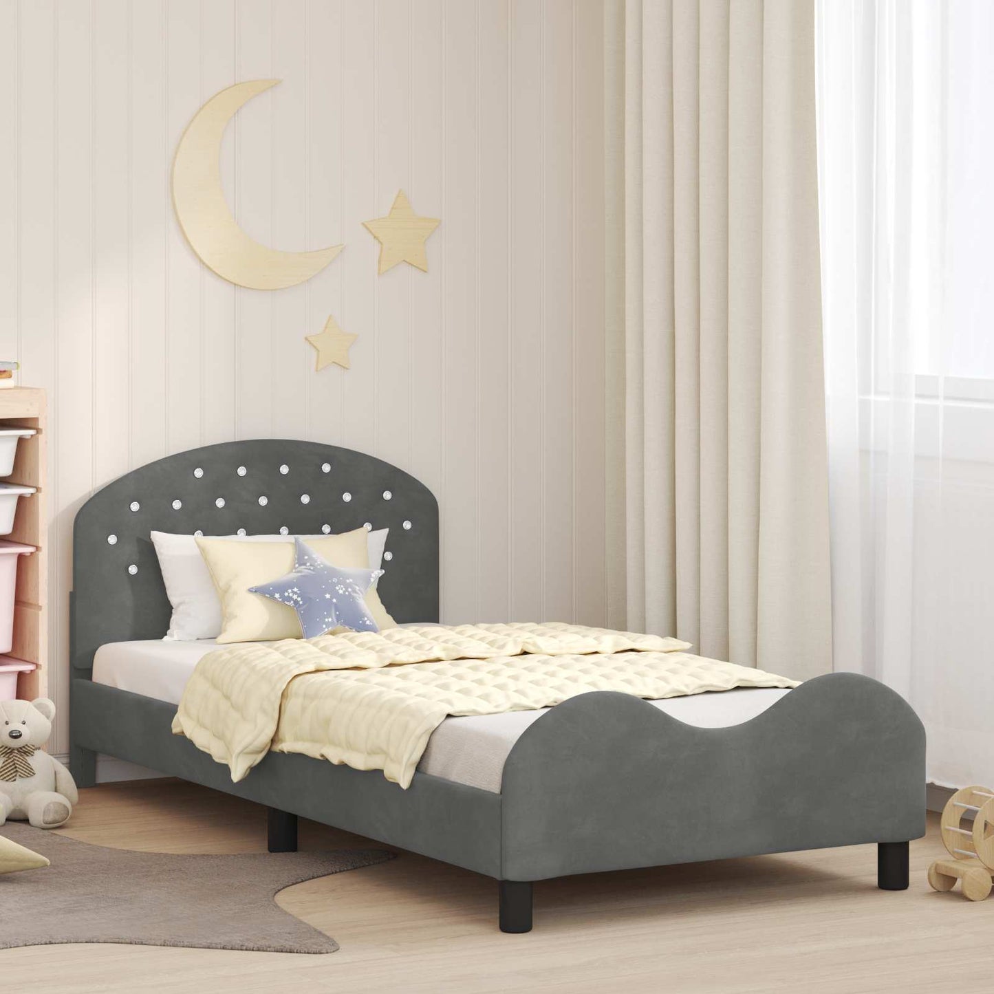vidaXL Kinderbettgestell mit Kopfteil Dunkelgrau 90 x 200 cm Samt