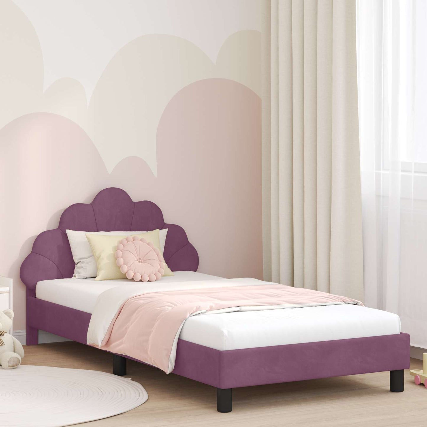 vidaXL Kinderbettgestell mit Kopfteil Lila 90 x 190 cm Samt