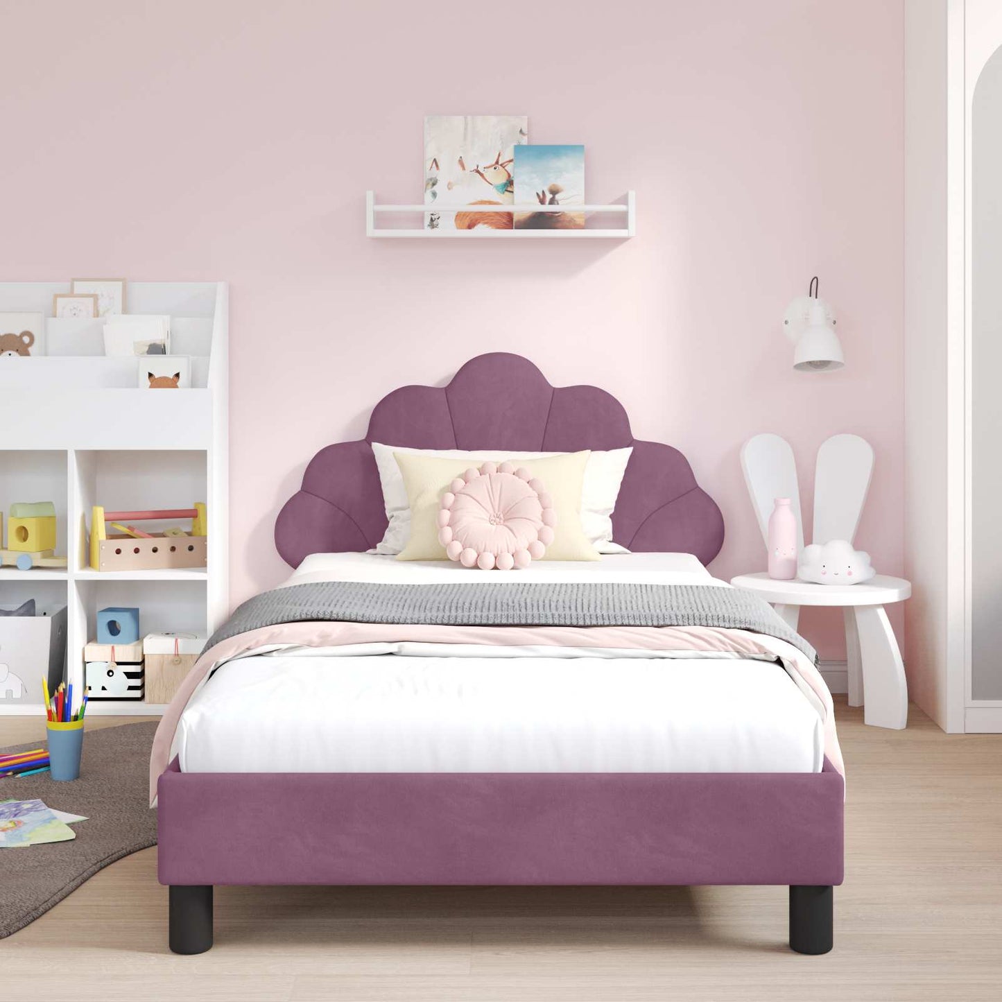 vidaXL Kinderbettgestell mit Kopfteil Lila 90 x 190 cm Samt