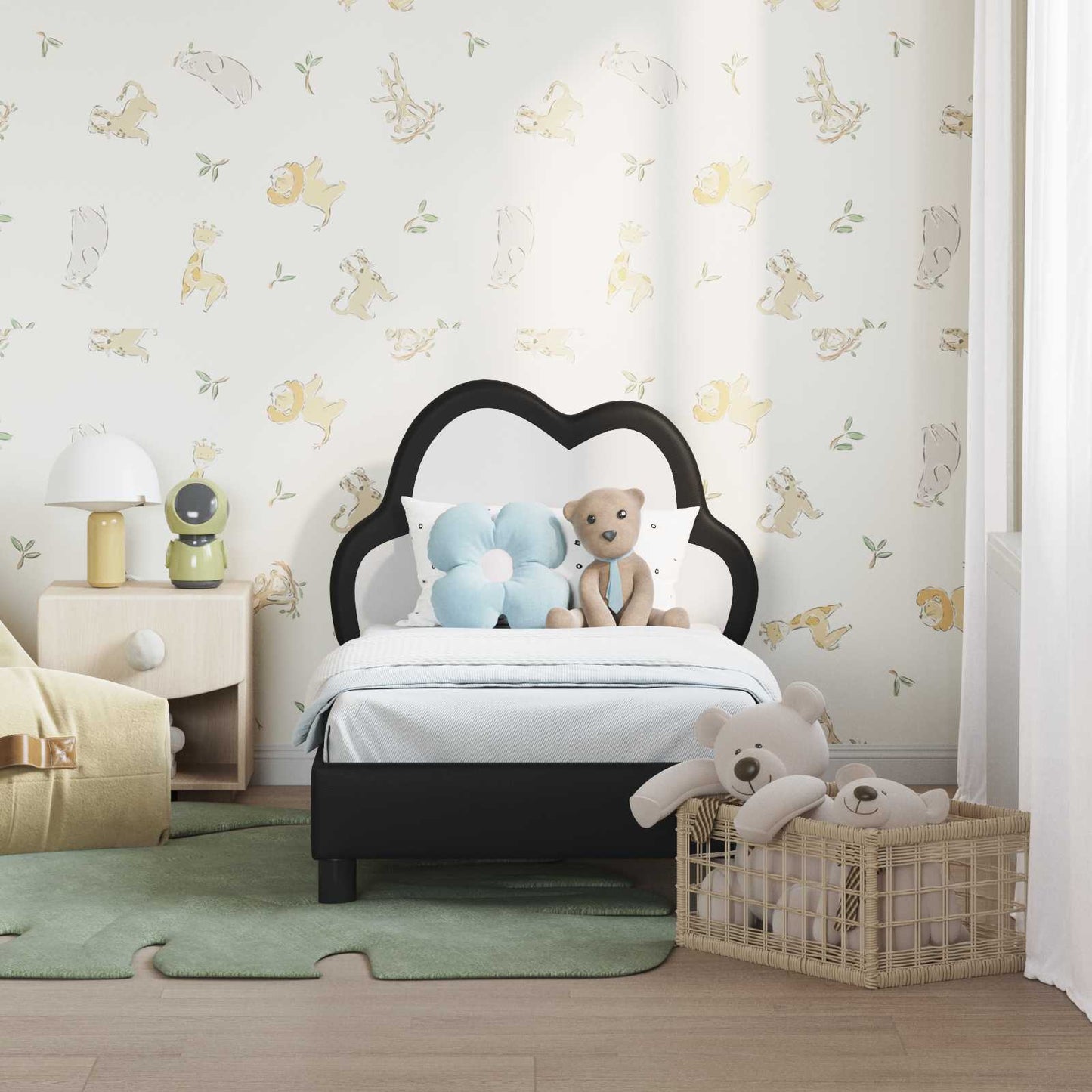 Kinderbettgestell mit Kopfteil Schwarz 70 x 140 cm PU