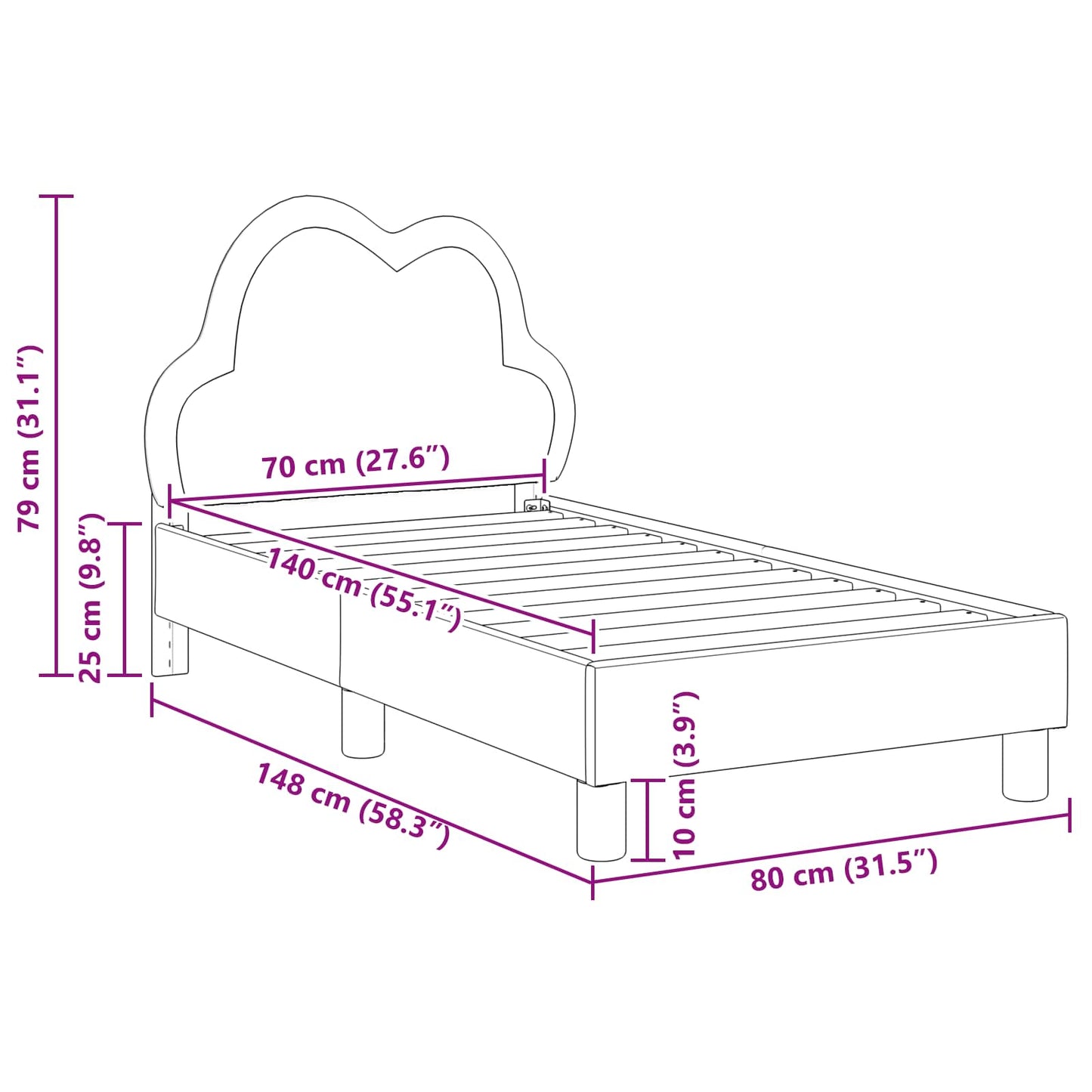 Kinderbettgestell mit Kopfteil Schwarz 70 x 140 cm PU