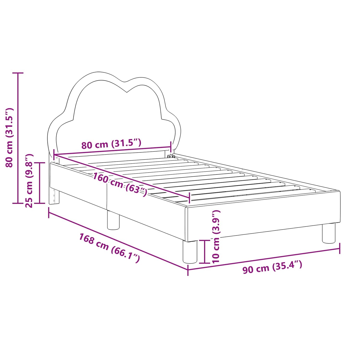 Kinderbettgestell mit Kopfteil mit Kopfteil Blau 80 x 160 cm PU