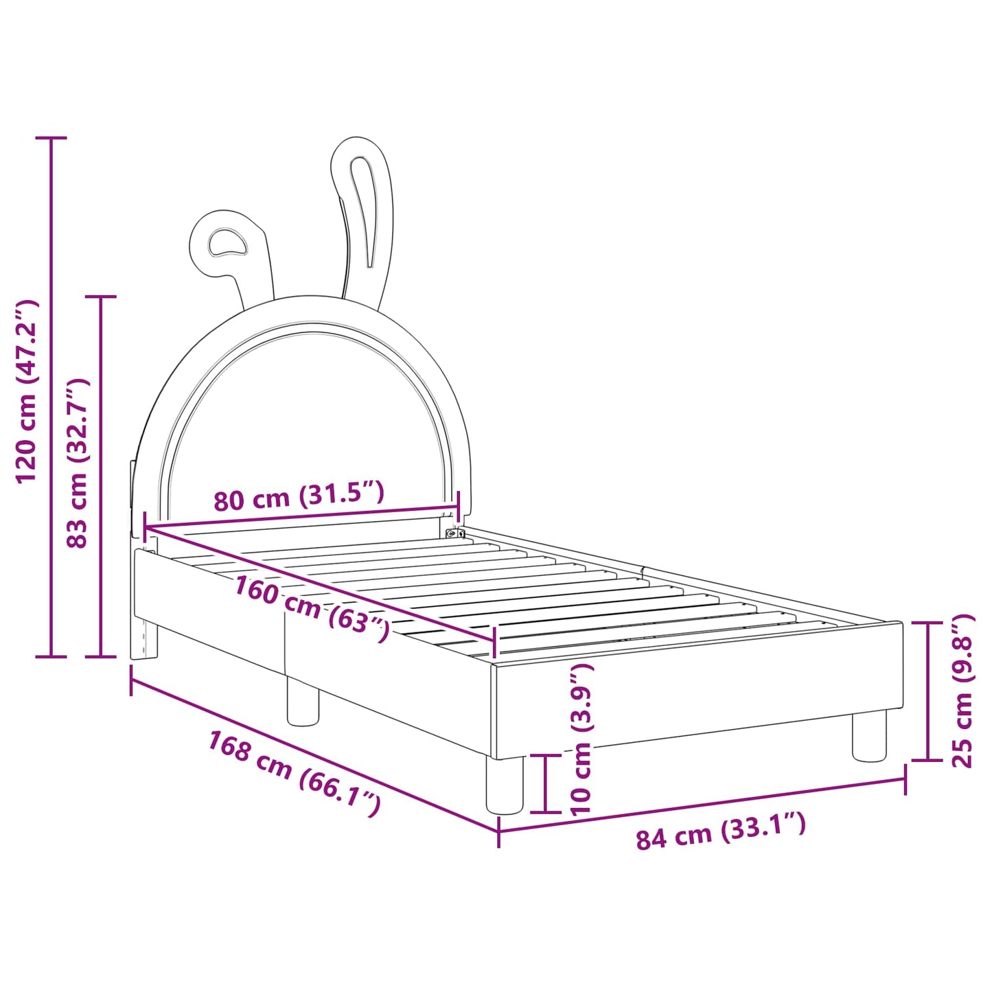 Kinderbettgestell mit Kopfteil Hellgrau 80 x 160 cm PU