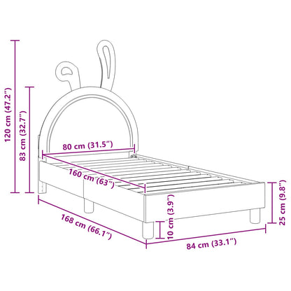 Kinderbettgestell mit Kopfteil Hellgrau 80 x 160 cm PU