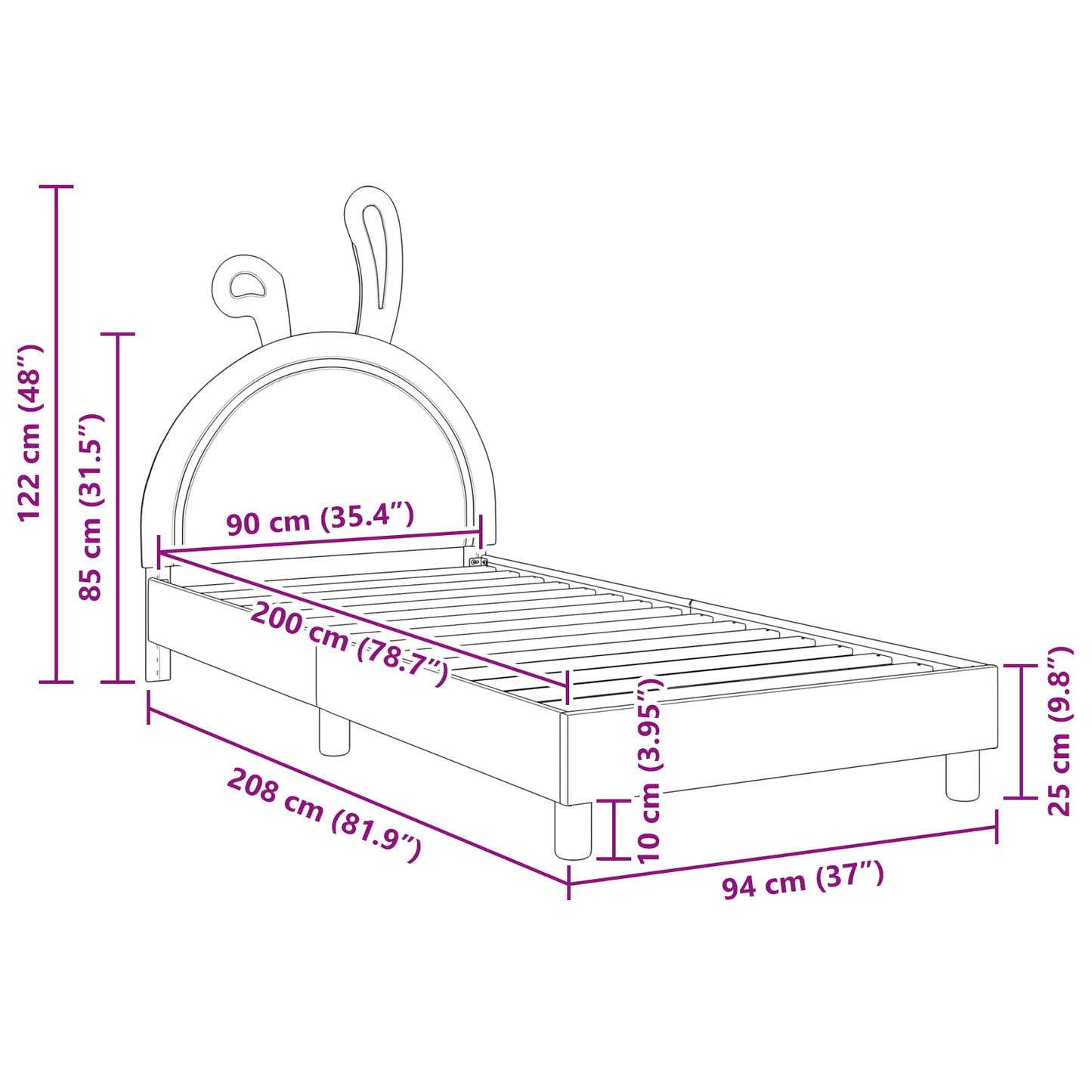Kinderbettgestell mit Kopfteil mit Kopfteil Rosa 90 x 200 cm PU