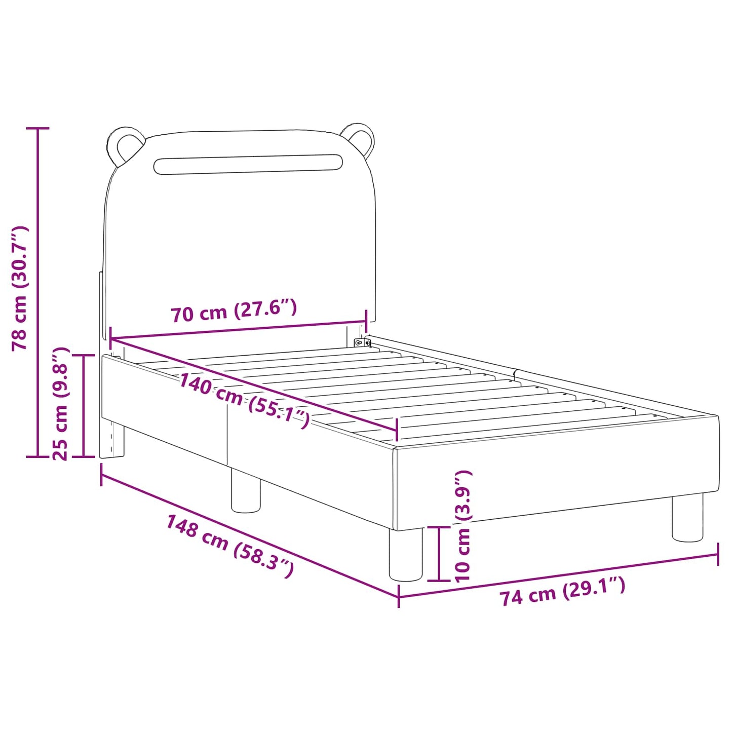 Kinderbettgestell mit Kopfteil Rosa 70 x 140 cm Stoff