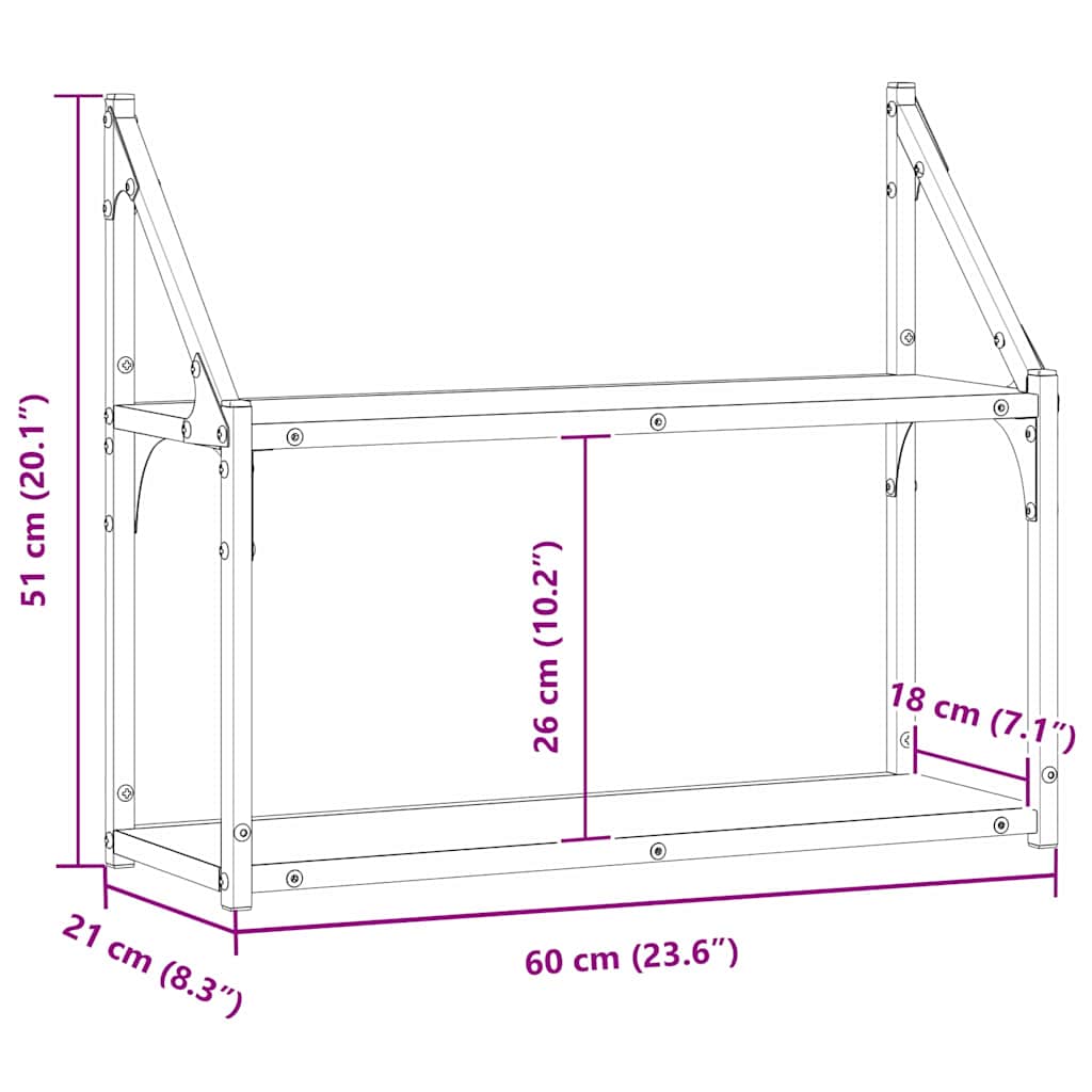 Wandregal Schwarz Eichen-Optik 60 x 21 x 51 cm Holzwerkstoff