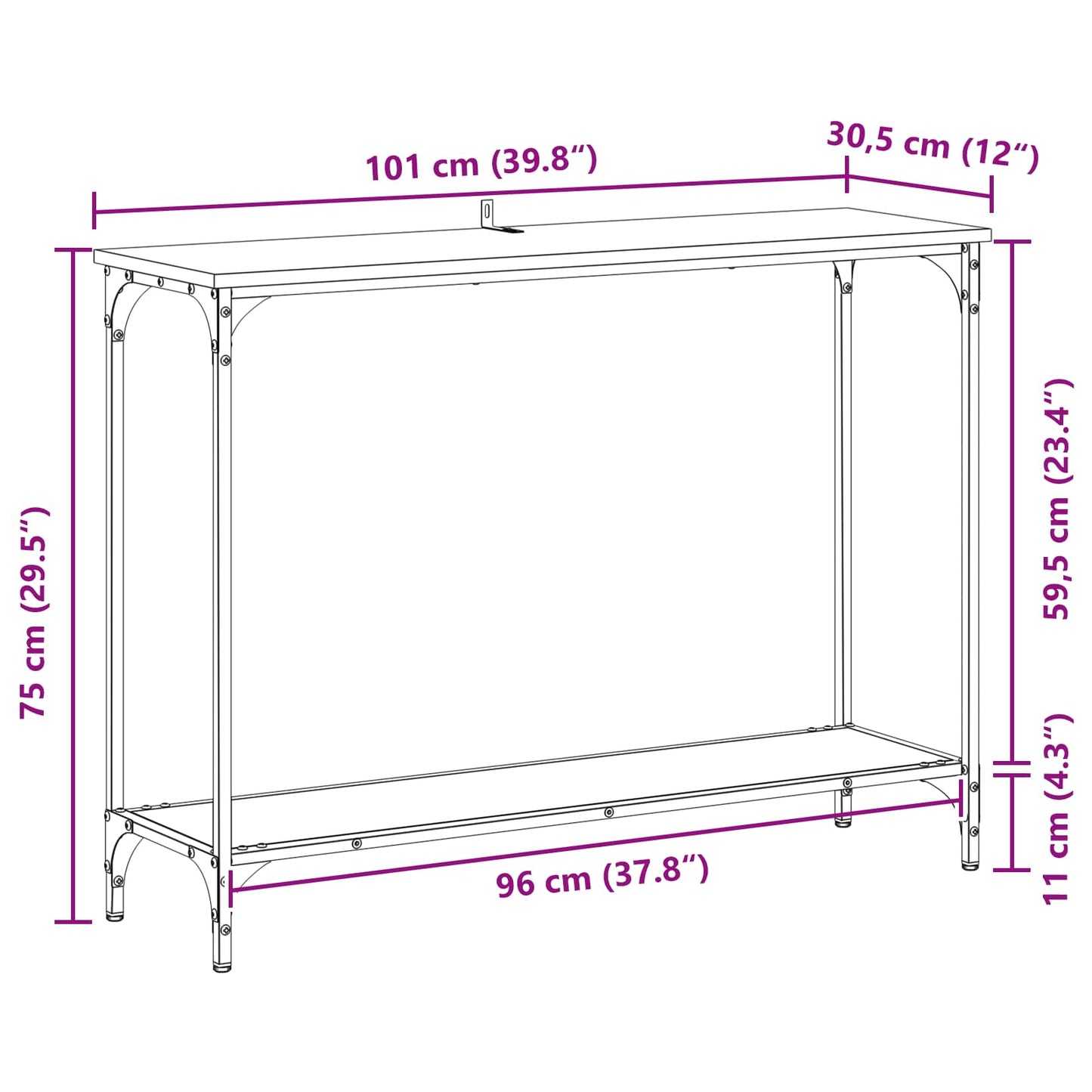vidaXL Konsolentisch mit Regal Schwarz Eichen-Optik 101 x 30.5 x 75 cm