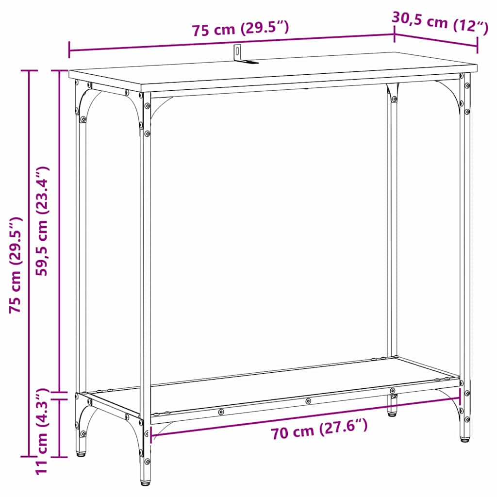 vidaXL Konsolentisch mit Regal Altholz 75 x 30.5 x 75 cm Holzwerkstoff
