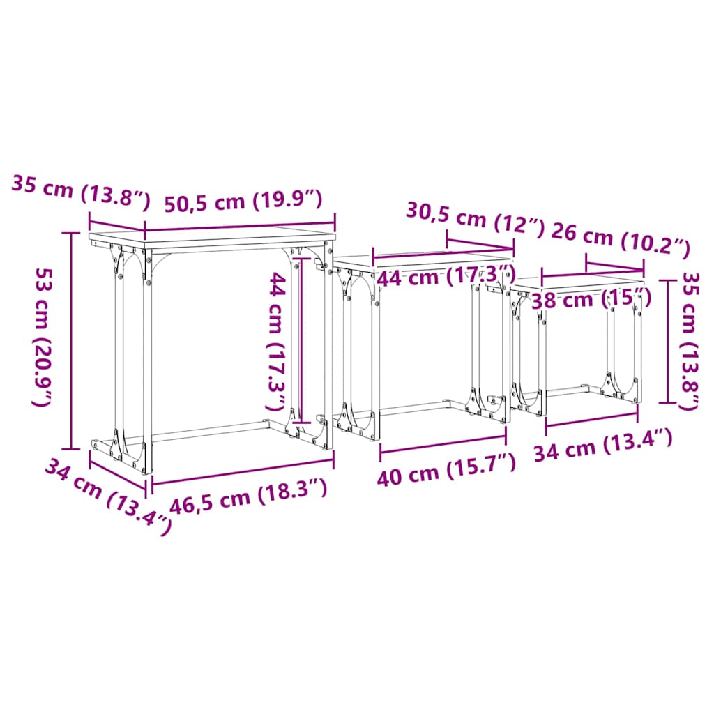vidaXL Nesting Couchtisch 3 pcs Artisan-Eiche Holzwerkstoff