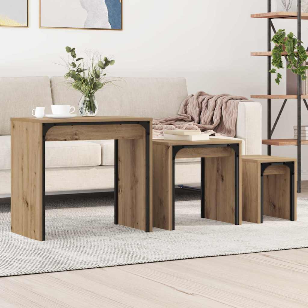 vidaXL Couchtisch 3 pcs Artisan-Eiche Holzwerkstoff