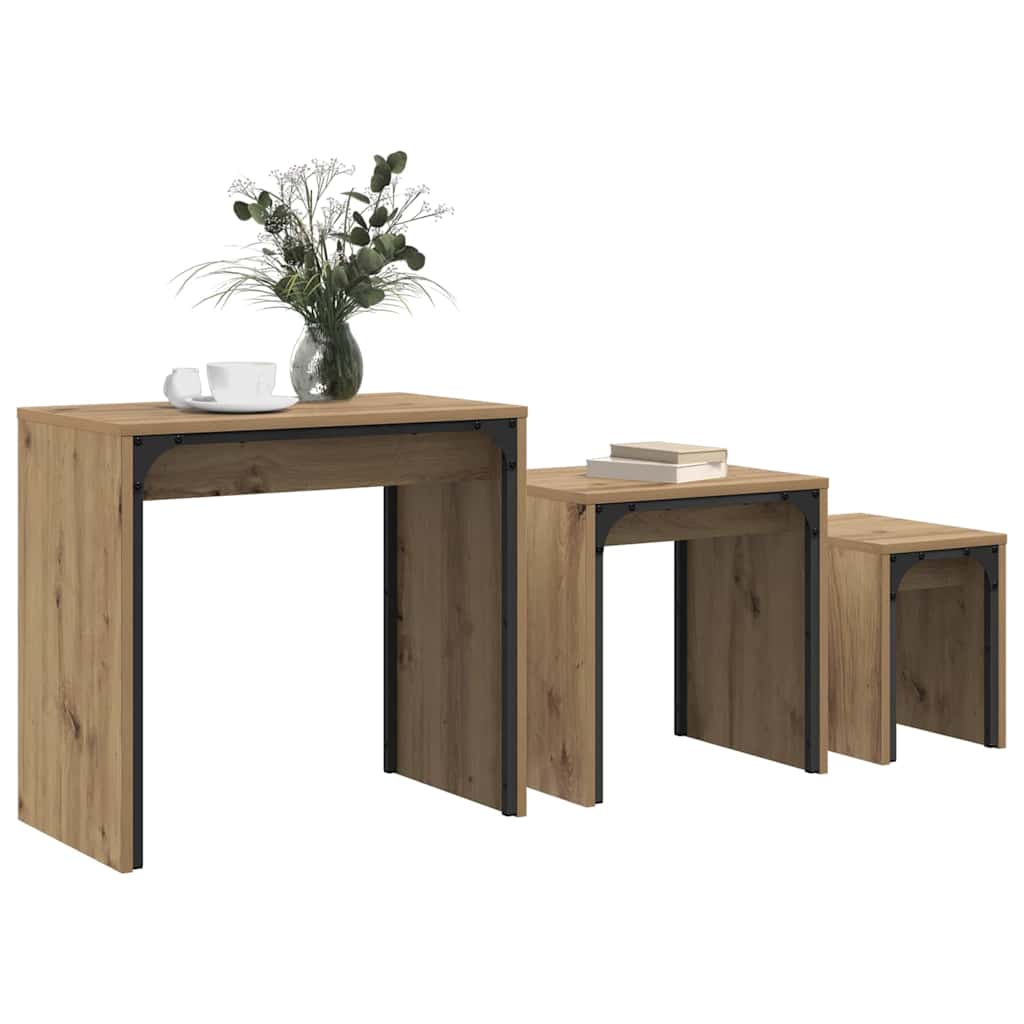 vidaXL Couchtisch 3 pcs Artisan-Eiche Holzwerkstoff