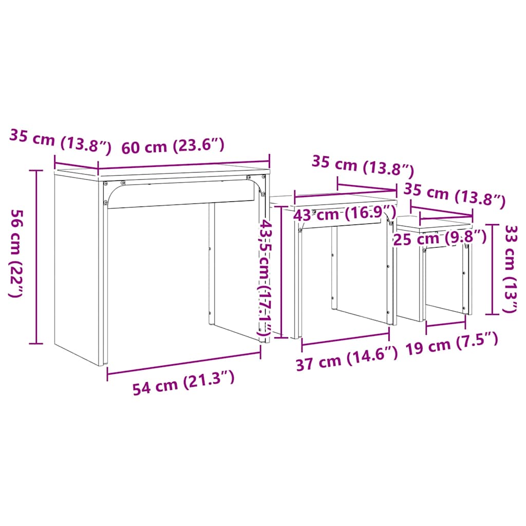 vidaXL Couchtisch 3 pcs Artisan-Eiche Holzwerkstoff
