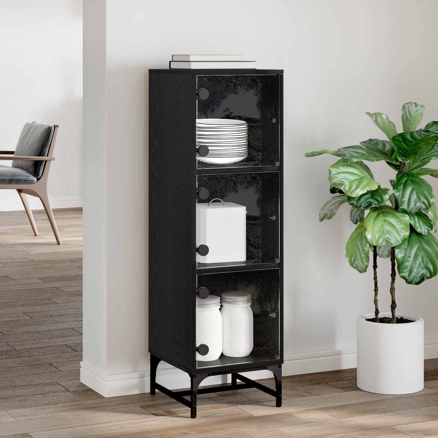 vidaXL Sideboard Schwarz Eichen-Optik 35 x 37 x 117 cm