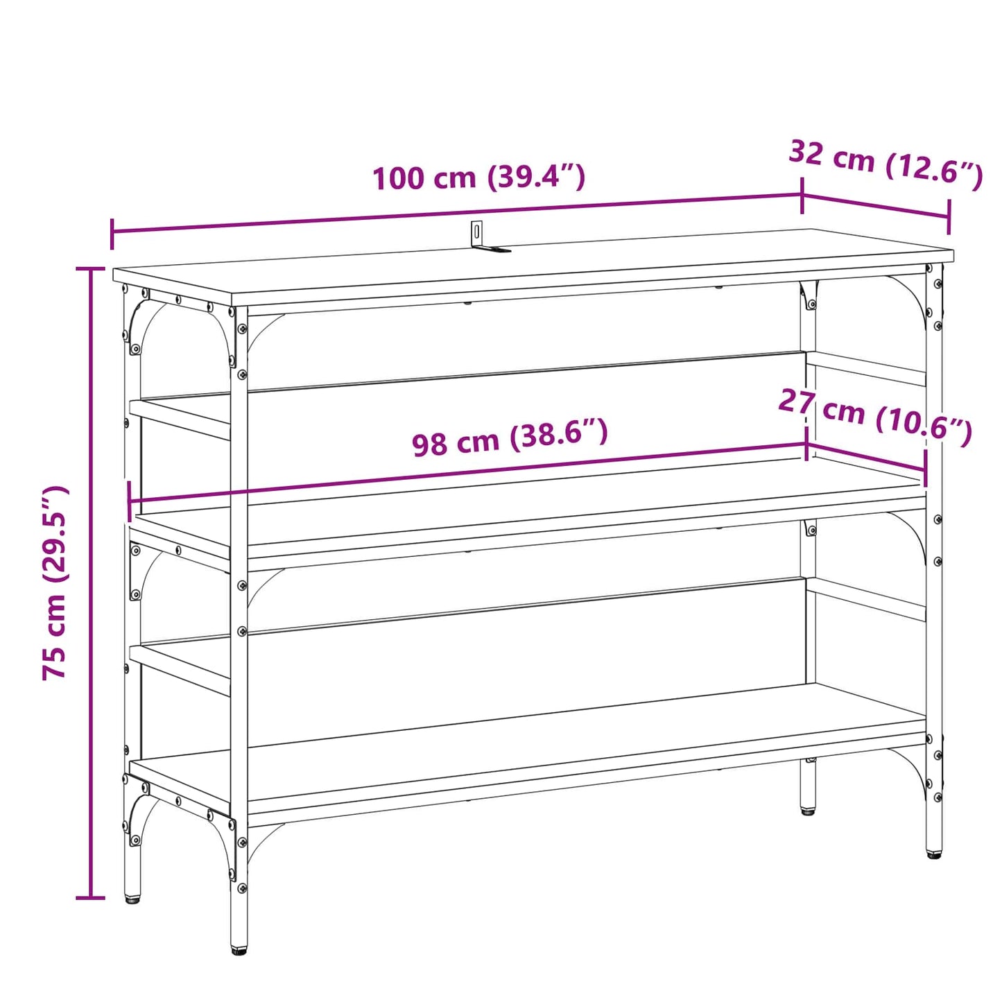 vidaXL Konsolentisch mit Regal Schwarz Eichen-Optik 100 x 32 x 75 cm