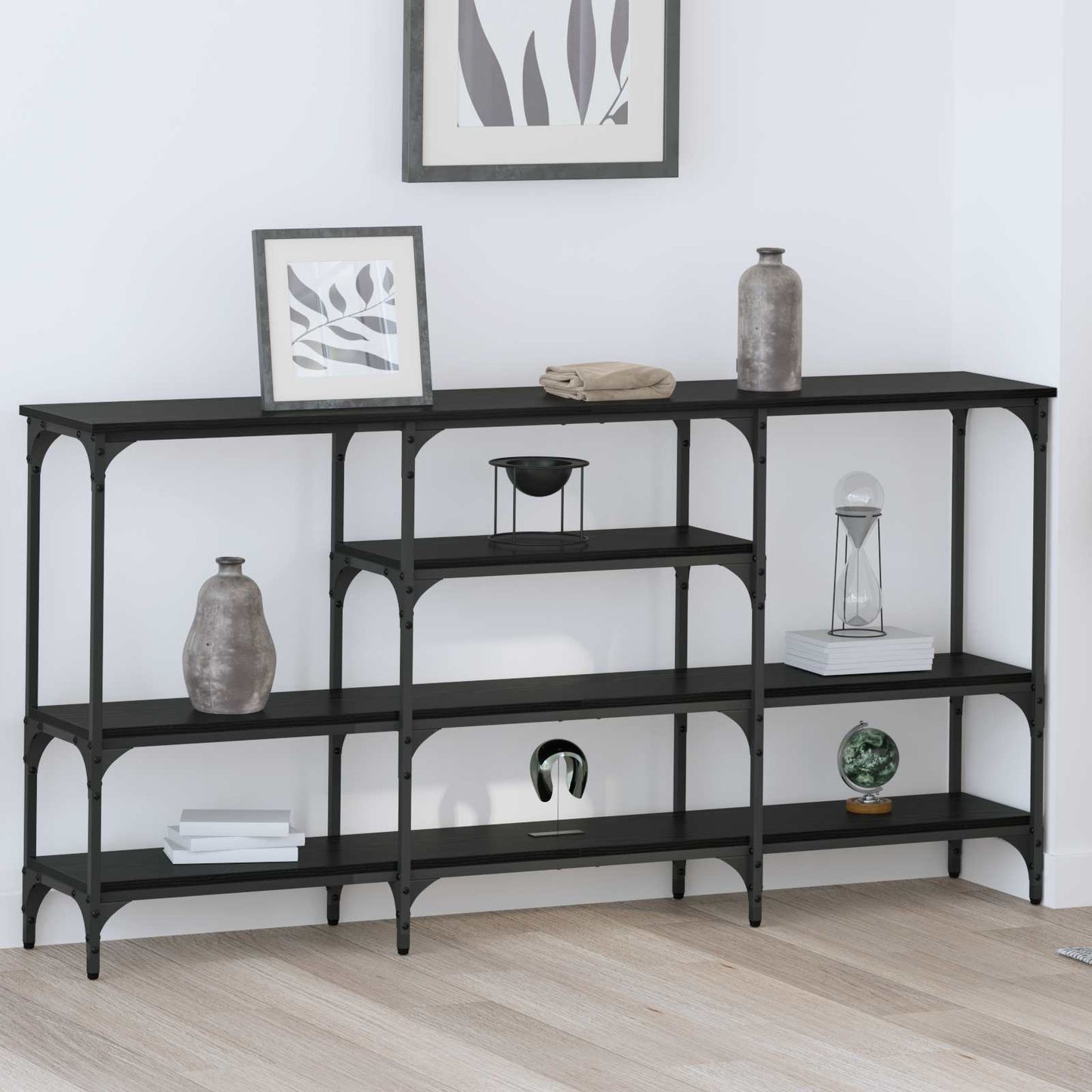 vidaXL Konsolentisch mit Regal Schwarz Eichen-Optik 160 x 29 x 80 cm