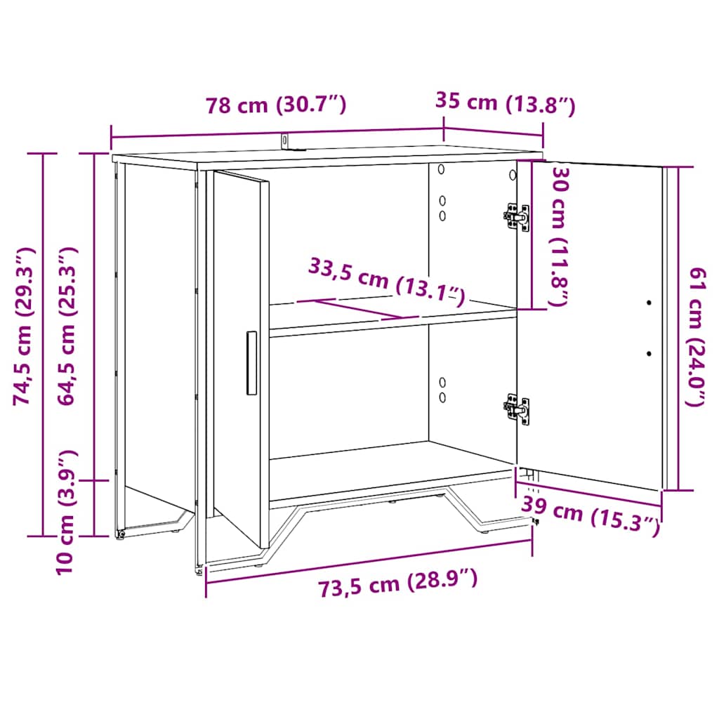 vidaXL Sideboard Artisan-Eiche 78 x 35 x 74.5 cm