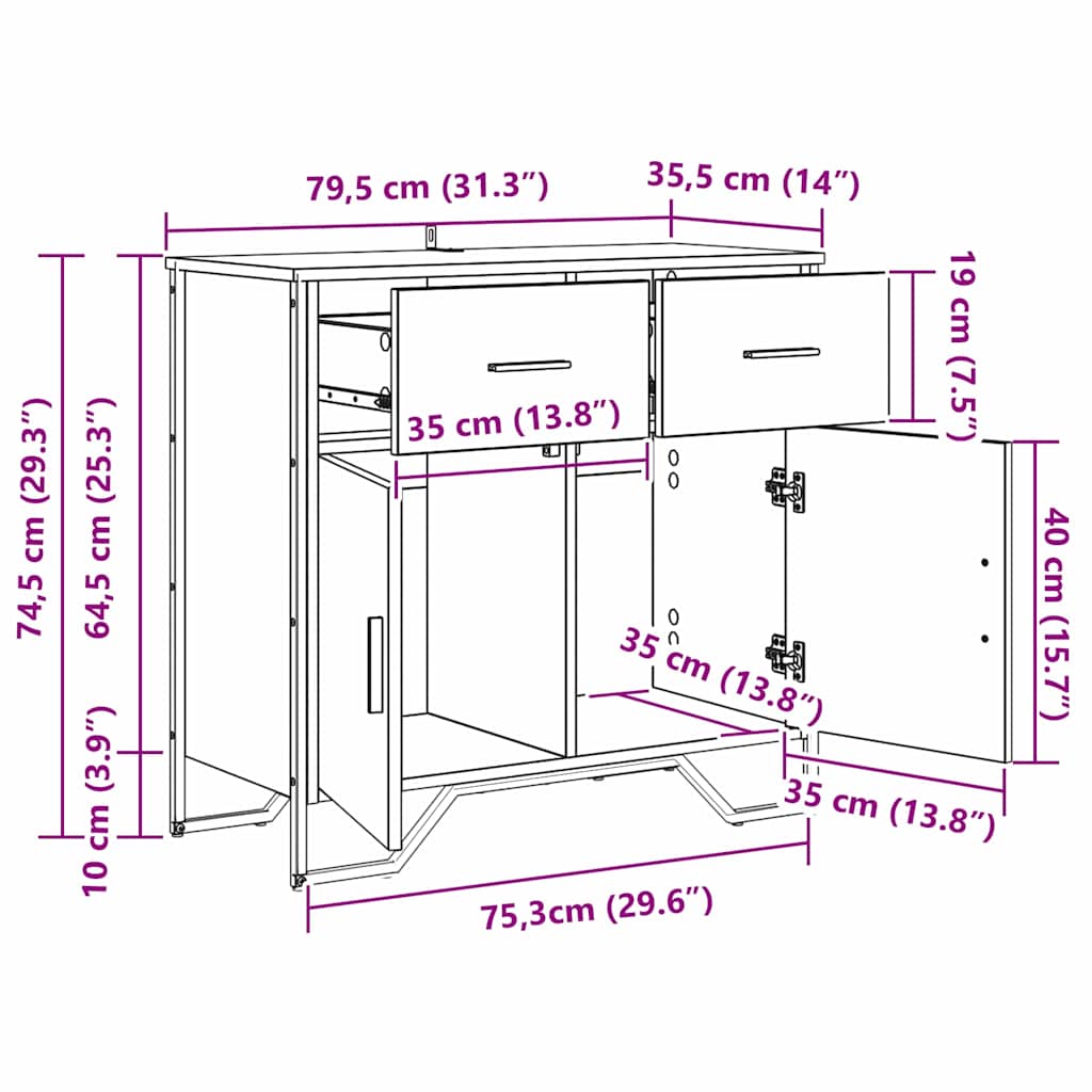 vidaXL Sideboard mit Schubladen Altholz 79,5 x 35,5 x 74,5 cm