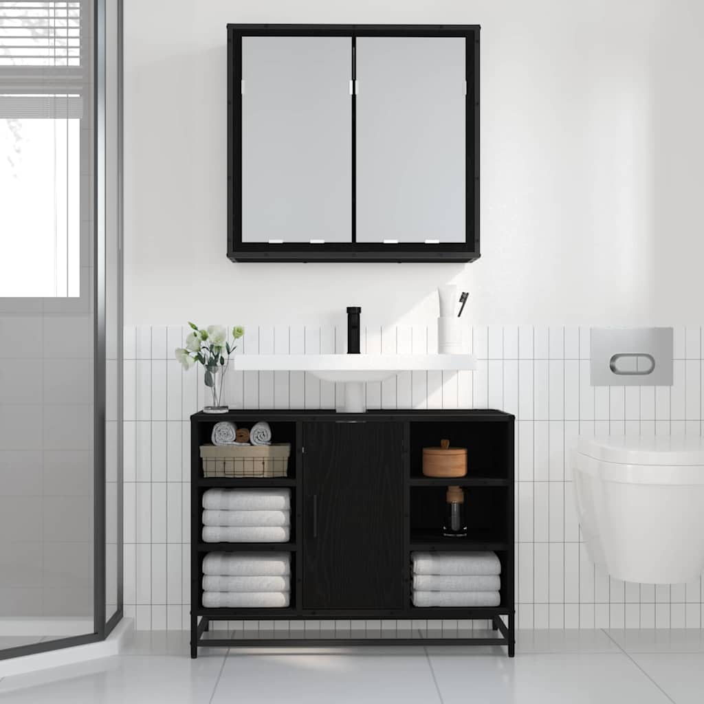 vidaXL Wandregal mit Regal Schwarz Eichen-Optik 65 x 20 x 60 cm
