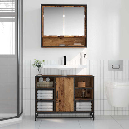 vidaXL Wandregal mit Regal Wandmontiert Altholz 65 x 20 x 60 cm