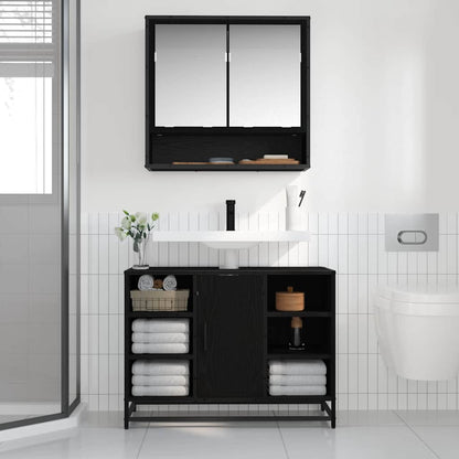 vidaXL Wandregal mit Regal Schwarz Eichen-Optik 65 x 20 x 60 cm