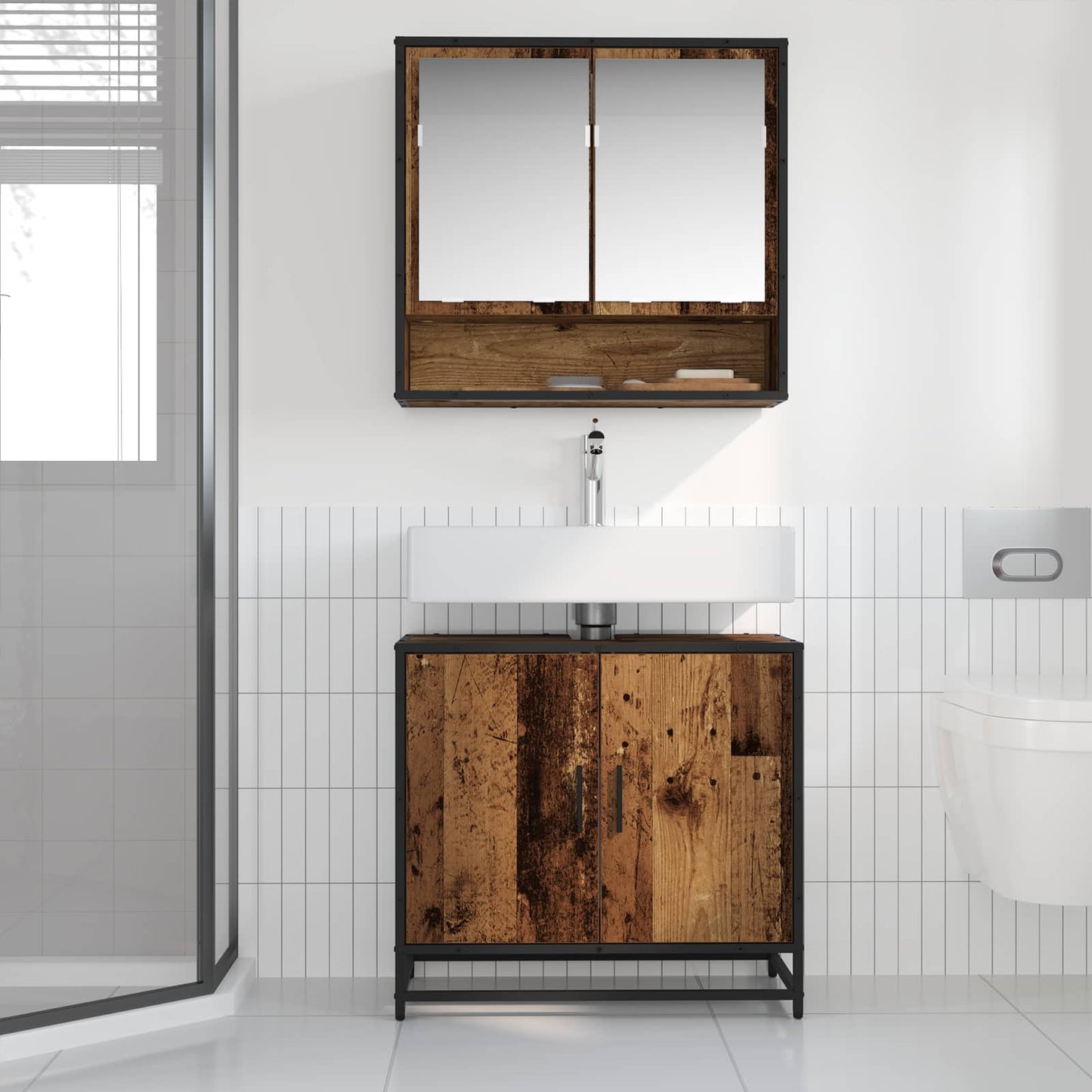 vidaXL Waschbeckenschrank Altholz 65 x 33 x 60 cm Holzwerkstoff